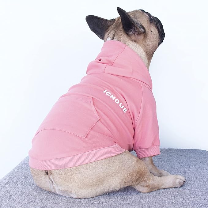 iChoue Exclusive Luxury Soft Pro French Bulldog Clothes Hoodies Sweatshirt Coat for Medium Dogs Frenchie Pug English Corgi Boston Terrier Pitbull - Pink/Size Large Plus