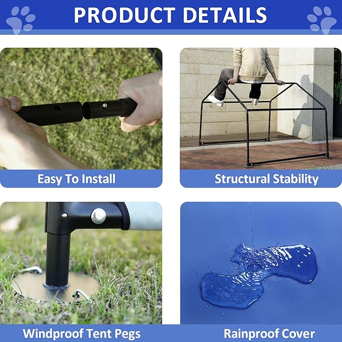 Dog Shade Shelter Outdoor Tent for Large Medium Dogs, 4'x4'x3' Outside Sun Rain Canopy Pet House for Cats Pigs Livestock with Waterproof Roof Ground Nails๏ผBlue