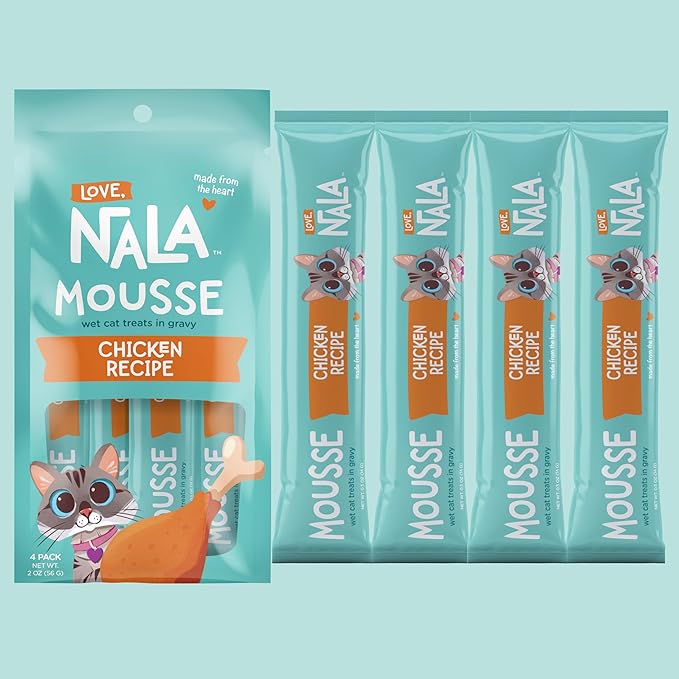 LOVE, NALA - Natural Lickable Cat Squeeze Up Treat,Topper - Chicken Mousse - Wet Food Cat Puree - Grain Free, Minerals, Vitamins - 4 Pack 2 oz.
