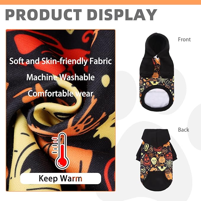 KOOLTAIL Halloween Dog Hoodie Pumpkin Costume Outfit for Small Medium Large Dogs, Soft Fall Pet Sweater Hat Hooded Sweatshirt, Clod Weather Coat, Warm Clothes with Leash Hole and Pocket Male/Female M