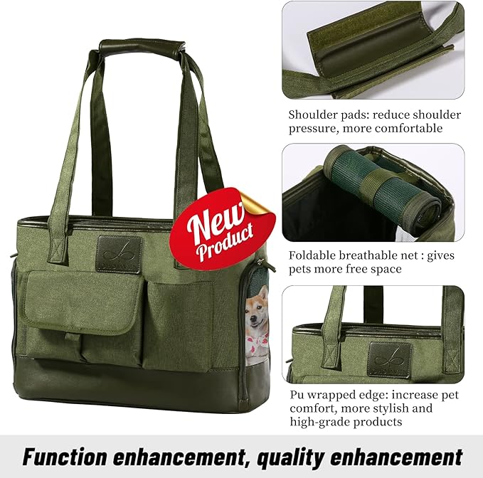 Dog Carrier, Cat Carrier, Pet Carrier, Foldable Waterproof Premium Oxford Cloth Dog Purse, Portable Bag Carrier for Small to Medium Cat and Small Dog(Green)