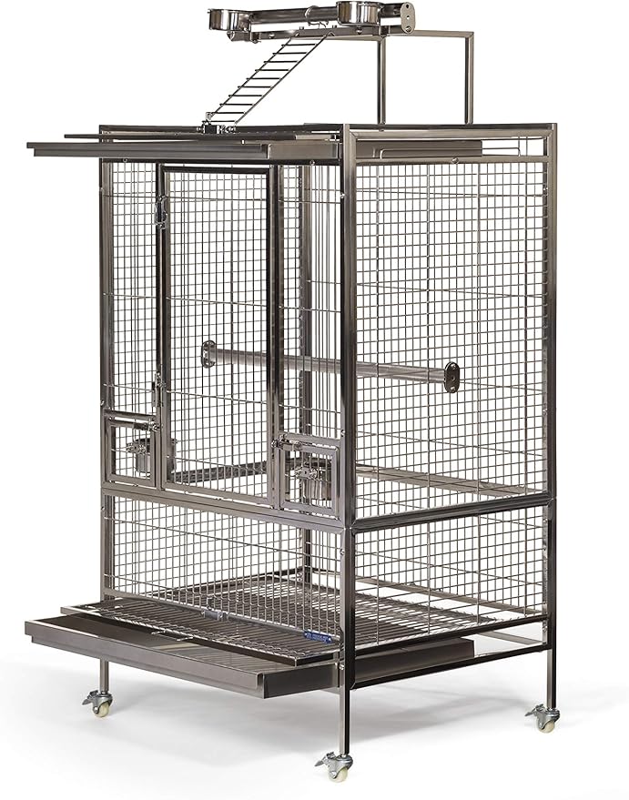 Prevue Pet Products Large Stainless Steel Play Top Bird Cage, Rust Resistant Metal Cage for Birds with Rooftop Ladder and Playtop
