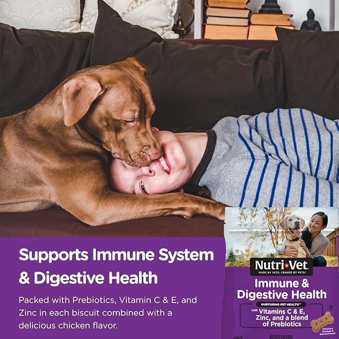 Nutri-Vet Immune & Digestive Health Biscuits for Dogs, Immune Health Biscuits, Prebiotic & Postbiotic Dog Treat, Functional Treat, 16 oz