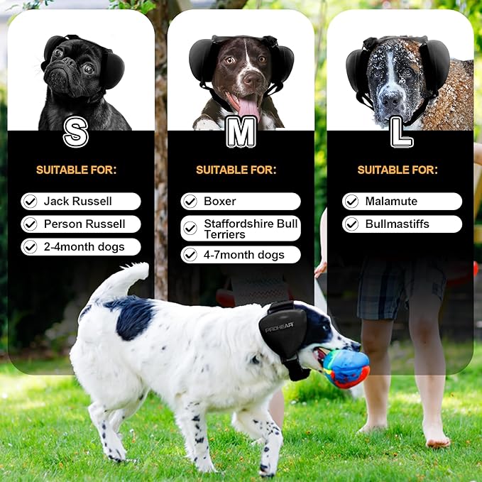 PROHEAR Ungrade Gel Pads Dog Ear Muffs Hearing Protection for Dogs, NRR 28dB for Thunder, Hunting, Tourism,Medium - Black