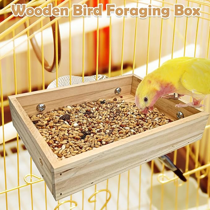 BNOSDM Wooden Bird Feeder for Cage Natural Wood Bird Foraging Box Food Dish for Small to Medium Birds Parrot Feeding Cups for Cockatiel, Lovebird, Parakeet, Budgies (Small)