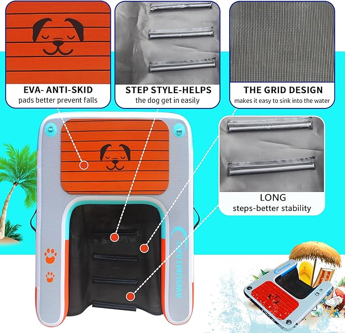 Inflatable Dock, Load-Bearing 200 pounds, Dog pet ramp, Suitable for Swimming Pools, Boat Docks, Lakes, Beach use Water Sports Platform.