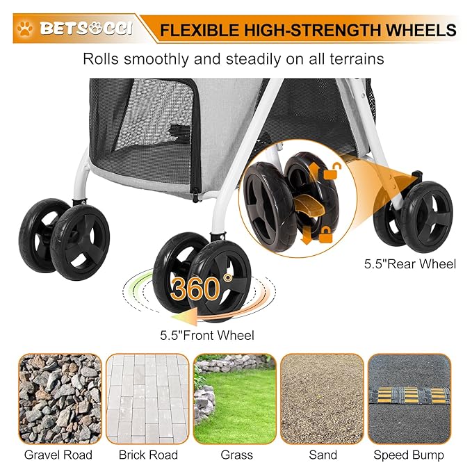 Double Dog Stroller with 2 Detachable Carrier, Portable Pet Stroller for Small Dogs & Cats Folding Lightweight Puppy Travel Carriage, 4 Wheels, Grey
