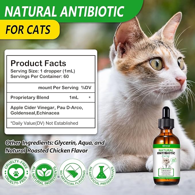 60ML Antibiotics for Cats, Premium Cat Antibiotics Supplement, Cats Multivitamin, Natural Antibiotic for Cats, Cat Antibiotic, Cat Antibiotics Supports Immune & Cats Allergy Relief-2 Fl Oz