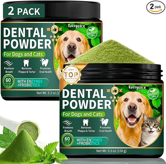 2 Pack Dog Dental Powder, Dog Teeth Cleaning Powder with Natural Herbal Blend & Postbiotics, Dental Powder for Dogs Teeth, Targets Tartar & Reduces Plaque & Bad Breath for Dogs & Cats, Mint -150Grams