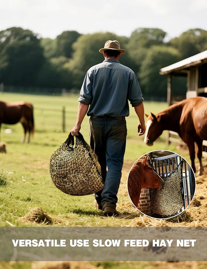Harrison Howard Square Opening Slow Feed Hay Nets for Horses Large Capacity Horse Feed Bag Reduce Hay Waste Promote Healthy Digestion Black 35 * 31''