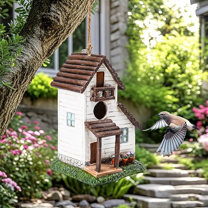 Yinns Resin Bird House for Outside, Birdhouses for Outdoors for Nesting, Decorative Home Bird Houses for Yard Garden Decor, Water Proof