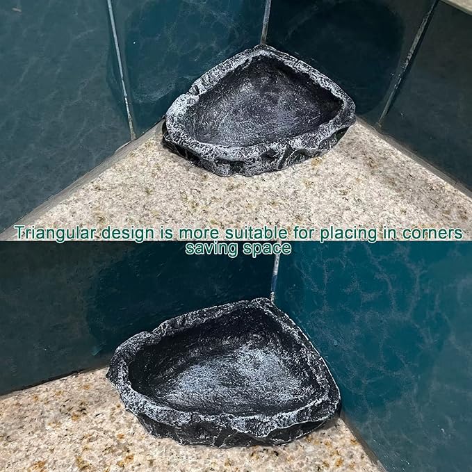 2 Pack Reptile Water Dish - Reptile Water and Food Bowls with Tongs Imitating Natural Rock,Breadworm Feeding for Leopard Gecko Lizard Spider Scorpion Chameleon (2Pcs Square Type)