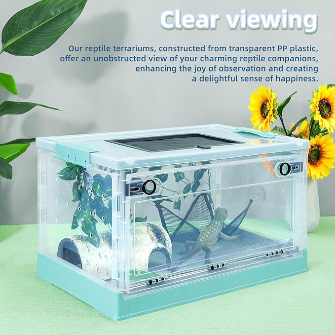 22" Foldable Reptile Terrariums Snake Tanks Enclosures for Bearded Dragons Iguanas Lizards Crested Geckos Clear Views Portability High-Temperature Resistant Mesh (Blue, Large)