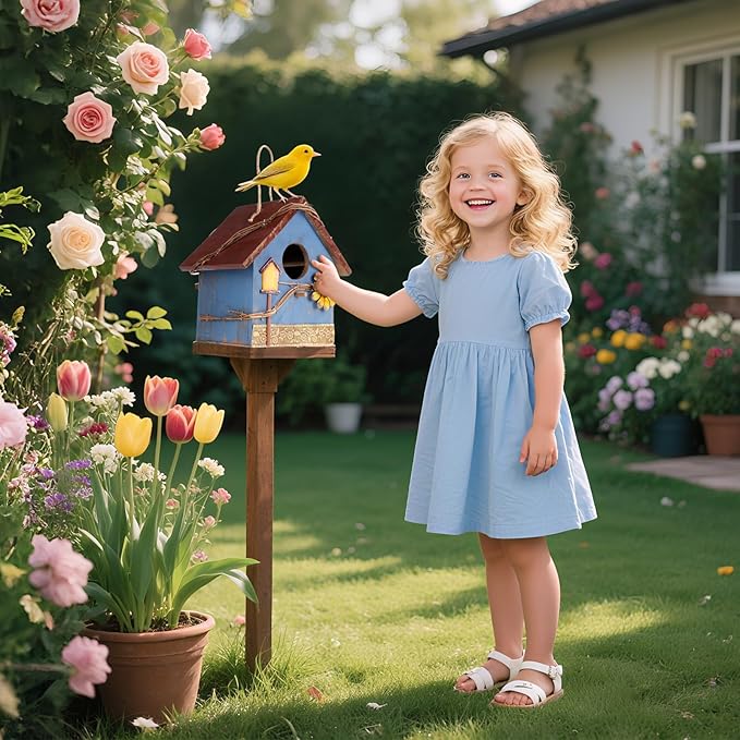 DEWEL Bird Houses for Outside Clearance, Hanging Birdhouses for Outdoors, Garden Wooden Blue Bird Houses for Outdoors, Bird Nesting Box for Bluebird Finch Swallow Wren Chickadee, Gift for Bird Lovers