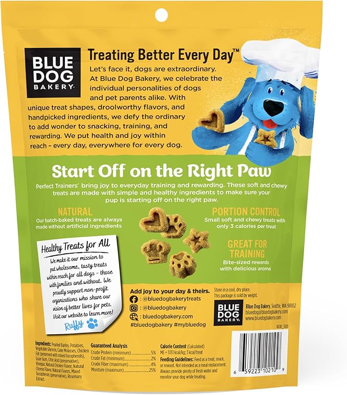 Blue Dog Bakery Natural Dog Treats, Perfect Trainers, Low Calorie Dog Training Treats, Chicken & Cheese Flavor, 6oz, 1 Count