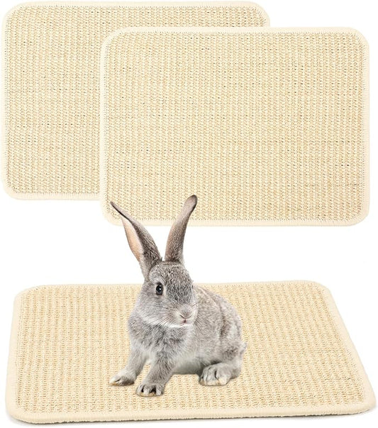 FHTONGE 2 Pcs Sisal Rabbit Scratching Mats for Cage Bedding, Bunny Scratch Pads Rabbit Mats with Non-Slip Base, Rabbits Chew Toys Grass Mats for Claws Teeth Grinding Biting Sleeping Nesting Cooling