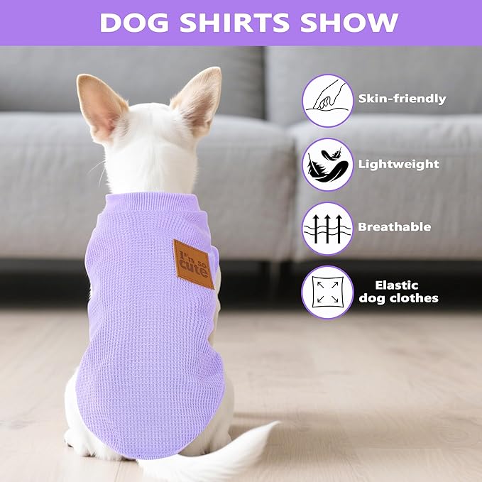2 Pack Dog Shirt Vest Dog Clothes for Small Dogs Summer Waffle Puppy T-Shirts Soft Sleeveless Pet Clothes Lightweight Medium Large Doggy Outfit Cat Clothing (Purple+Khaki, X-Small)