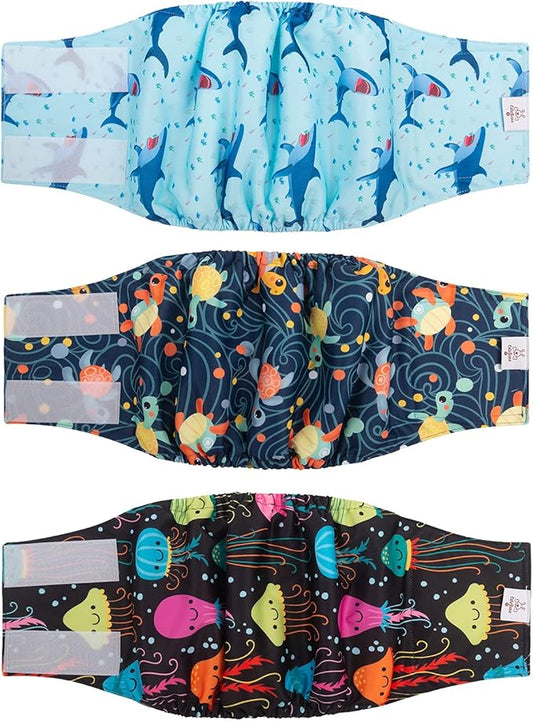 CuteBone Dog Diapers Male Washable Belly Band for Male Dogs Wraps 3pcs a Pack DM28M