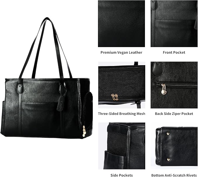 Stylish Dog Purse Carrier, Leather Pet Carrier Bag for Small Dogs Cats Puppy, Airline Approved Soft-Sided Carrier Black