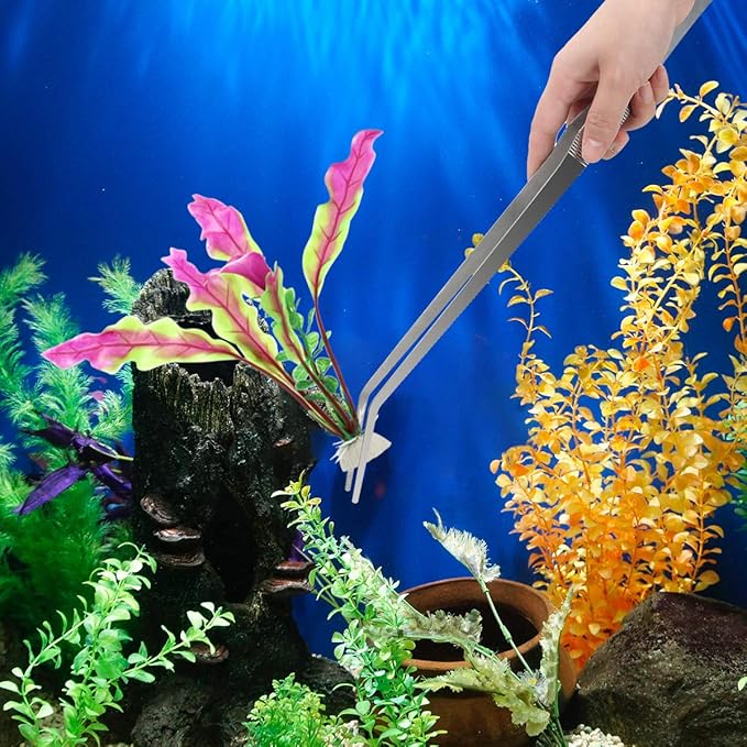 Aquarium Tweezers Extra Long 15 inches, Luxiv Stainless Steel Straight and Curved Tweezers 38cm Extra Long Tweezers for Fish Tank Plant Aquascape Tools, Feeding Tongs