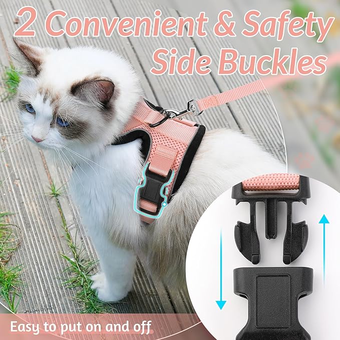 rabbitgoo Cat Harness and Leash for Walking, Escape Proof Soft Adjustable Vest Harnesses for Cats, Easy Control Breathable Reflective Strips Jacket, Light Salmon Pink, XS