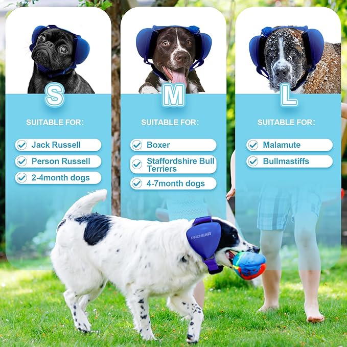 PROHEAR Ungrade GEL Pads Dog Ear Muffs Hearing Protection for Dogs, NRR 28dB for Thunder, Hunting, Tourism,Medium - Blue