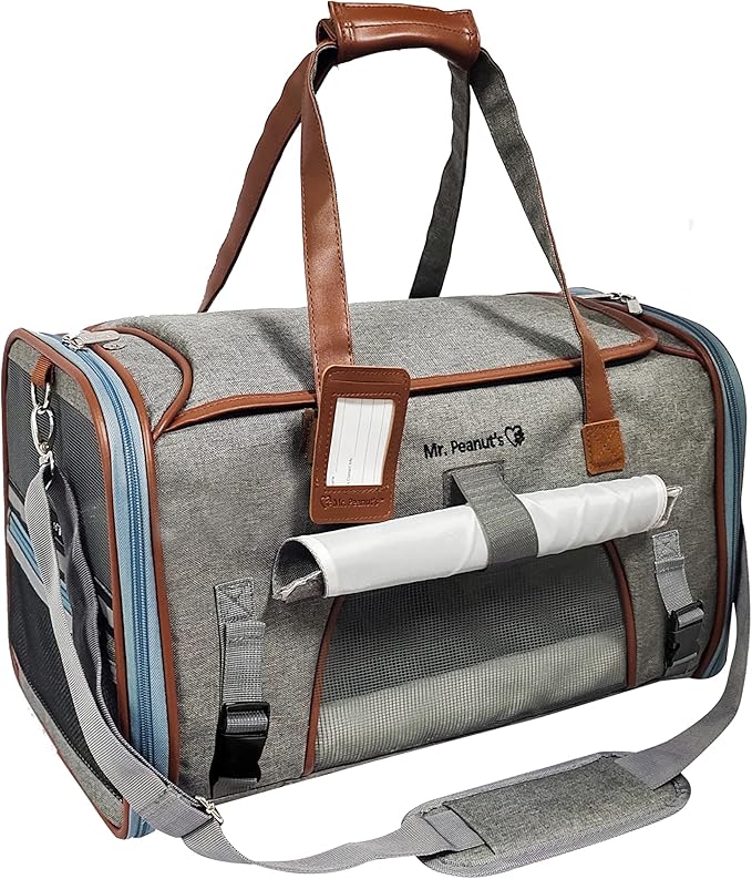 Mr. Peanut's Gold Series Big Apple XL Expandable Airline Approved Soft Sided Pet Carrier, Premium Brand Self Locking Zippers, Plush Faux Fleece Bedding with a Sturdy Plywood Base (Platinum Gray)