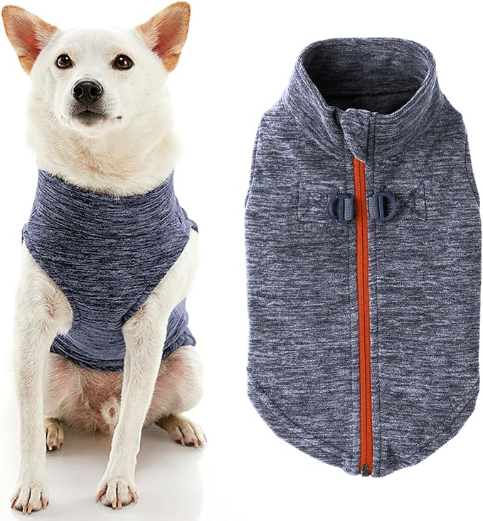 Gooby Zip Up Fleece Dog Sweater - Gray Wash, Small - Warm Pullover Fleece Step-in Dog Jacket with Dual D Ring Leash - Winter Small Dog Sweater - Dog Clothes for Small Dogs Boy and Medium Dogs