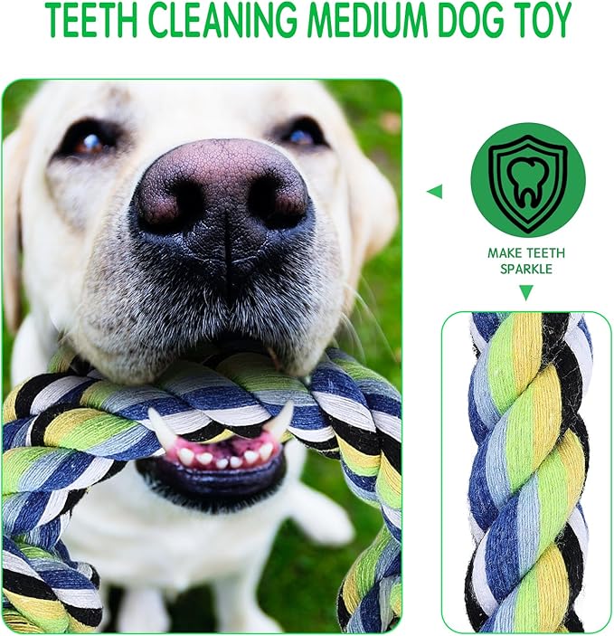 12pc Heavy Duty Dog Rope Toys Tough Tug of War Dog Toys, 100% Cotton Tug Toy for Boredom for Large/Medium/Small Dogs for Chewing, Playing, Teething, Teeth Cleaning, Tossing and Catching.