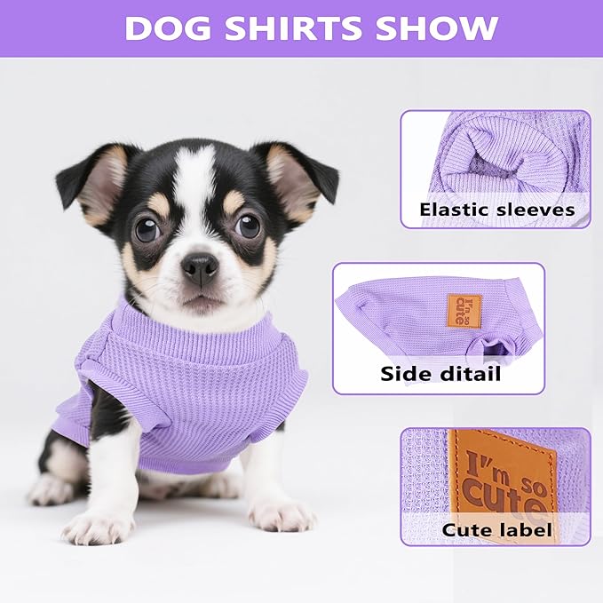 2 Pack Dog Shirt Vest Dog Clothes for Small Dogs Summer Waffle Puppy T-Shirts Soft Sleeveless Pet Clothes Lightweight Medium Large Doggy Outfit Cat Clothing (Purple+Khaki, Small)