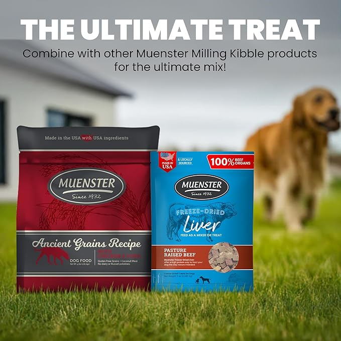 Muenster Freeze Dried Beef Liver Bites - Dog Treats, Mixer or Topper (3oz) - One Ingredient