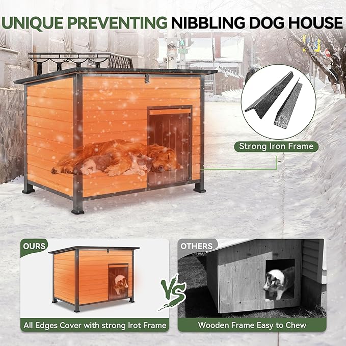Dog House Outdoor Insulated with Prevent Chewing Iron Frame, Insulated cat House Outdoor Removable Floor and Open Roof for Dogs,Cat,Rabbits and Small Animals