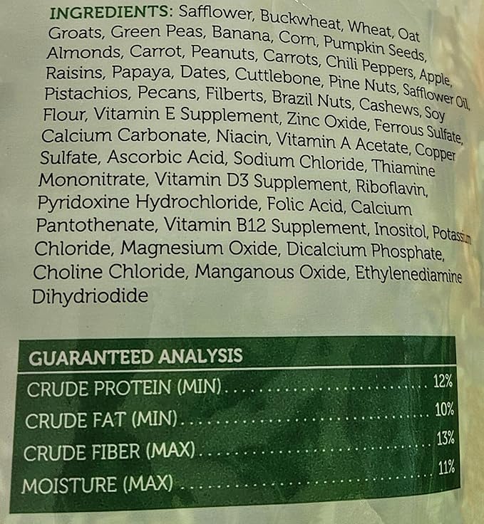 Parrot Bird Food (No Sunflower Seeds), 4 lbs Bag - Seed Mix for a Variety of Parrots