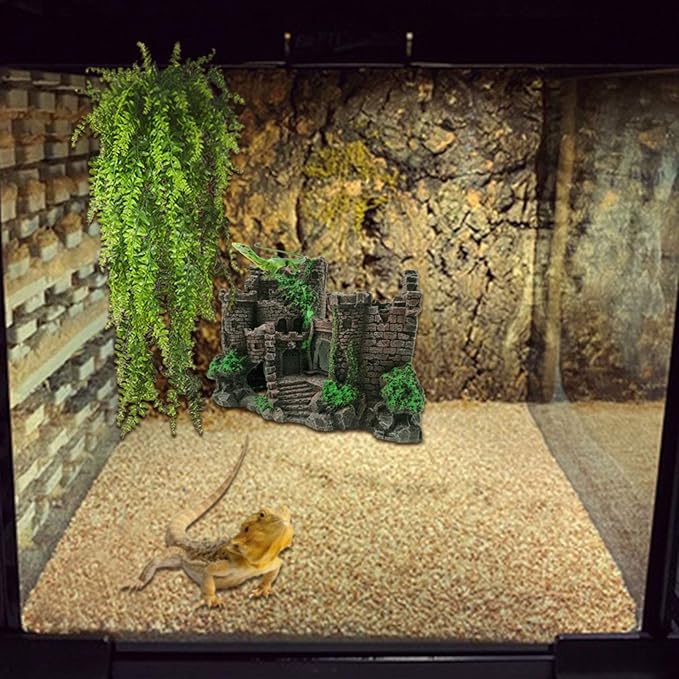 PINVNBY Reptile Resin Castle Decoration,Bearded Dragon Habitat Accessories Crested Gecko Hideouts Cave Reptiles Vines Flexible Jungle Climbing Vines Decor for Chameleon Snake Gecko Lizard(4 Pcs)