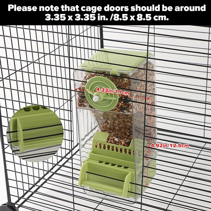 Bird Feeder No Mess 2PCS Automatic Clear Bird Seed Food Container Acrylic Parrot Feeder Dispenser Cage Accessories for Parakeet Budgies Cockatoo Canary Love Bird (Green)