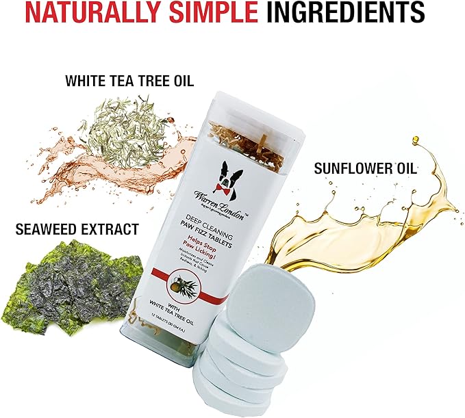 Warren London Deep Cleaning Paw Soak for Dogs – Soothes Itchy, Irritated Paws with Aloe Vera, Seaweed & Tea Tree Oil | Anti-Lick Paw Treatment | 5-Minute at-Home Spa for Dogs | 12 Fizzy Tablets