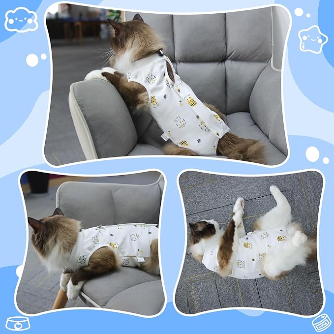 Cat Recovery Suit Female, Breathable Cat Onesie After Surgery Female for Abdominal Wounds or Skin Diseases, Surgery Recovery Suit Kitten Onesie After Spay Wear Anti Licking