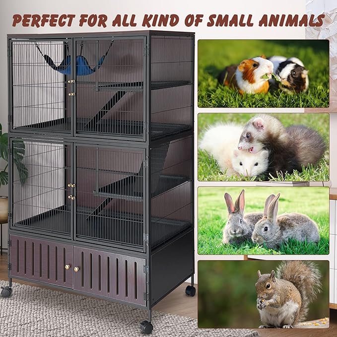 60" Large Metal Ferret Cage, Metal Large Guinea Pig Cages 5 Levels with Lockable Doors, Ramps, Wheels, Squirrel Cage for Chinchillas, Ferrets, Guinea Pigs, Rats, Hammock
