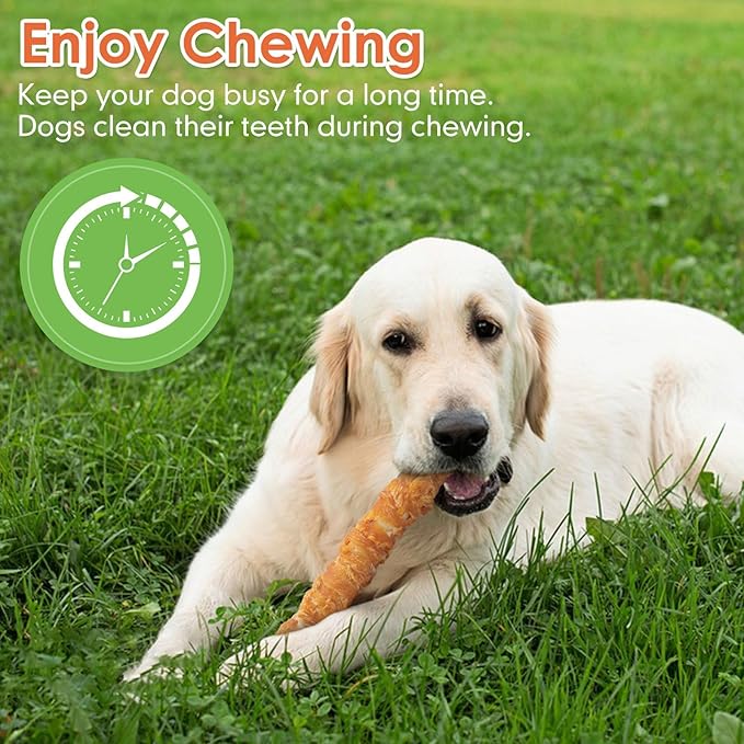 MON2SUN Dog Treats, 9 Inch Chicken Wrapped Rawhide Rolls Snacks, Teeth Cleaning and Long Lasting Chews for Medium and Large Dogs, 38.8oz (10 Count-Pack of 1)