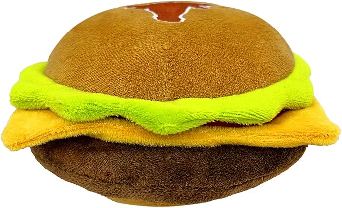 NCAA Texas Longhorns Cheeseburger Plush Dog & CAT Squeak Toy- Cutest Stadium Hamburger Snack Plush Toy for Dogs & Cats with Inner Squeaker & Beautiful Football/Basketball Team Name/Logo