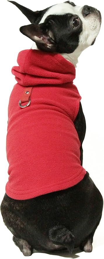 Gooby - Fleece Vest Hoodie, Small Dog Pull Over Hooded Fleece Jacket with Leash Ring, Red, Large