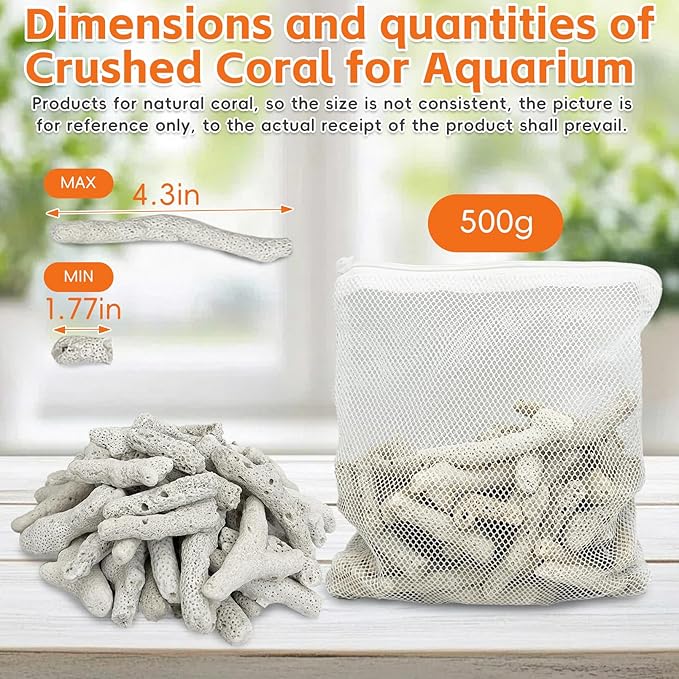 kathson 1.1lb Crushed Coral for Aquarium Crushed Coral for Freshwater Qquarium Corals for Fish Tank to Raise ph Filter Media for Fish Tank with Mesh Bag for Fish Tank Filter Media Decorations