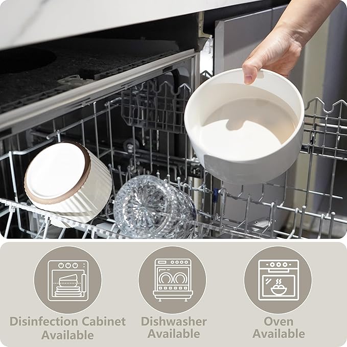 Ceramic Elevated Dog Bowls, Pet Food and Water Bowl Set for Medium and Small Dogs, 3.5 Cups Dog Bowls Raised with Wood Stand, 29OZ, White