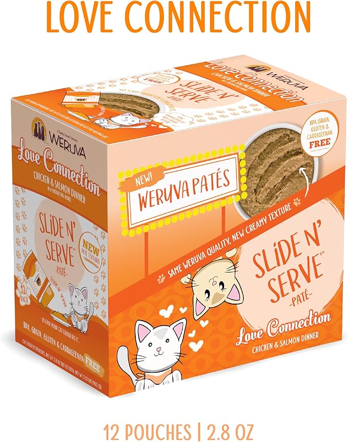 Weruva Wet Cat Food, Love Connection with Chicken and Salmon Pate, 2.8oz Slide N Serve Pouch, Pack of 12