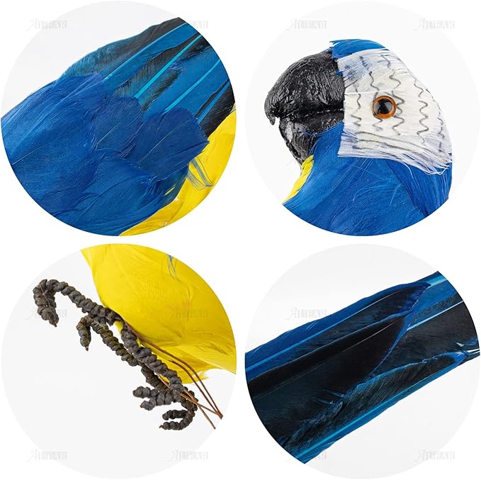 AUEAR, 17.7 Inch Blue Artificial Birds Realistic Big Parrot with Lifelike Feathered Decor Ornament Model for Decoration Craft