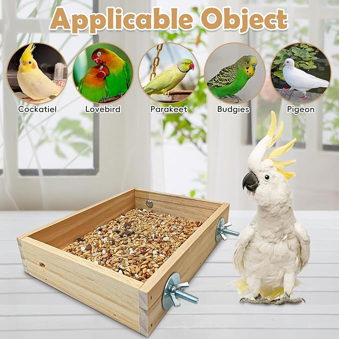 BNOSDM Wooden Bird Feeder for Cage Natural Wood Bird Foraging Box Food Dish for Small to Medium Birds Parrot Feeding Cups for Cockatiel, Lovebird, Parakeet, Budgies (Small)