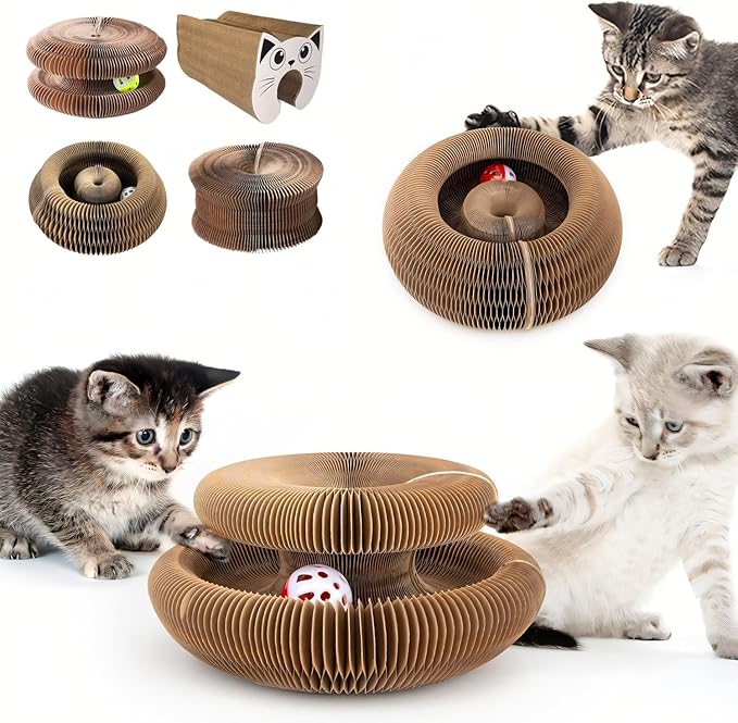Magic Organ Cat Scratcher Board Cat Ball,Cat Toy Made of Recyclable Corrugated Cardboard, Scratch-Resistant and Abrasion-Resistant, Foldable