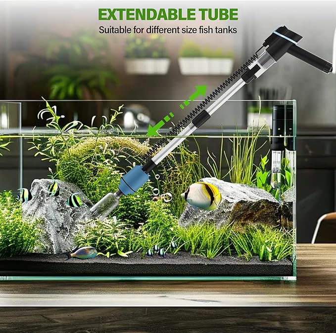 BOSTANA Aquarium Vacuum Gravel Cleaner,24W Electric Fish Tank Cleaning Tools,Multifunctional Fish Tank Gravel Cleaner Vacuum for Water Changer Wash Sand Circulation (Blue+Black)