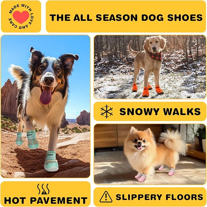 Hcpet Dog Shoes for Large Dogs, Breathable Dog Booties for Small Medium Dogs, Anti-Slip Dog Boots & Paw Protectors for Hot Pavement Winter Snow Hiking with Reflective Straps Army Green Size 7
