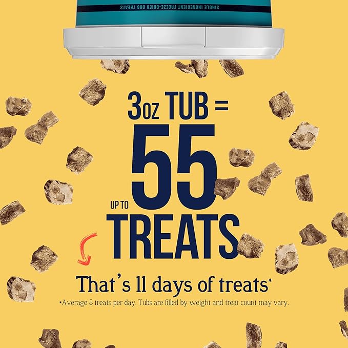 Stewart Single Ingredient Freeze Dried Raw Dog Treats, Chicken Liver, 3 Ounce, Approx. 55 Pieces per Resealable Tub, Training Treats or Meal Topper, High Protein, Grain Free, Gluten Free
